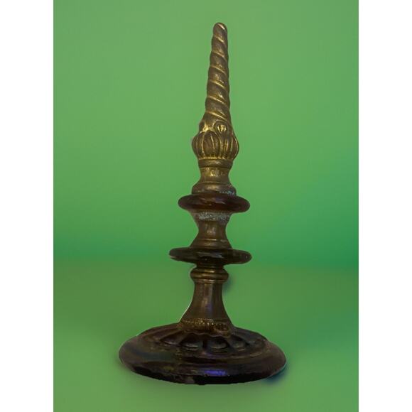 Ornate Decorative Brass And Iridescent Glass Finial Paperweight 6"H x 2.5" - Picture 2 of 4